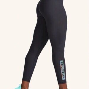 NWOT Peloton Dark Grey Leggings with Pastel Rainbow Logo Down Leg S
